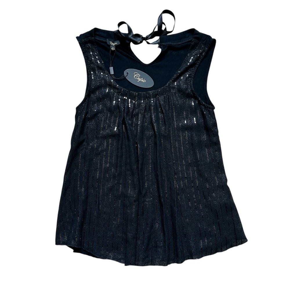Cupio Black Sequin Bow Tie Tank Top Size S